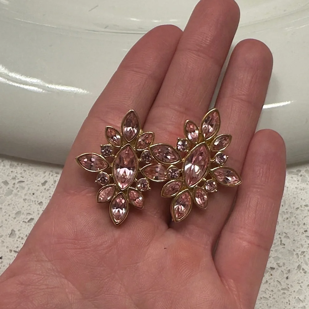 Monet Pink and Gold Statement Earrings - Picture 1 of 4